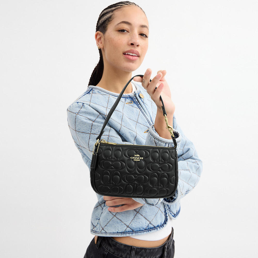 🖤💛Coach NWT Black Nolita 19 In Signature Embossed Leather With Gold Hardware - Picture 3 of 10